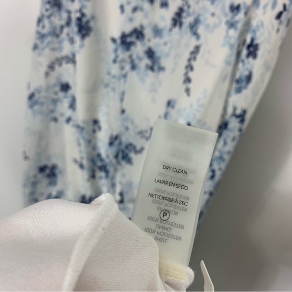 Calvin Klein High Low Midi Dress White Blue Floral Print Size 8 - Picture 11 of 12